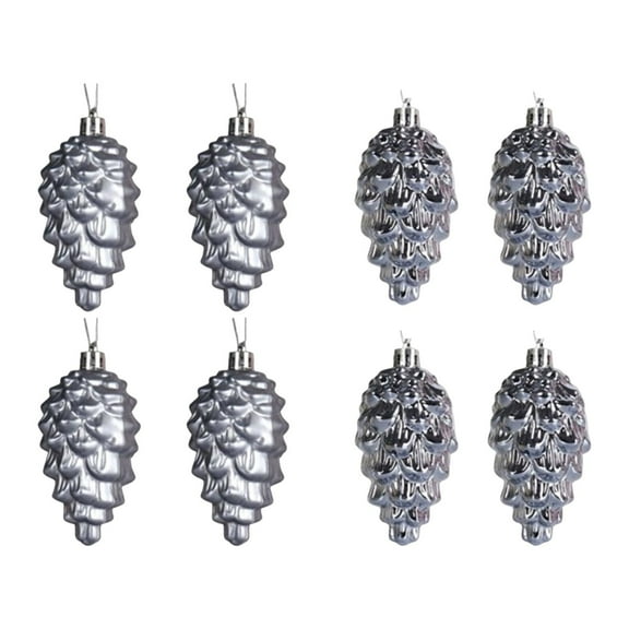 Lilixerw 8 PCS Glitter Christmas Tree Pinecone Shape Ornaments,3.5 Inch Hanging Pine Cone Ornaments,Xmas Tree Decor,Party Supplies,Gray