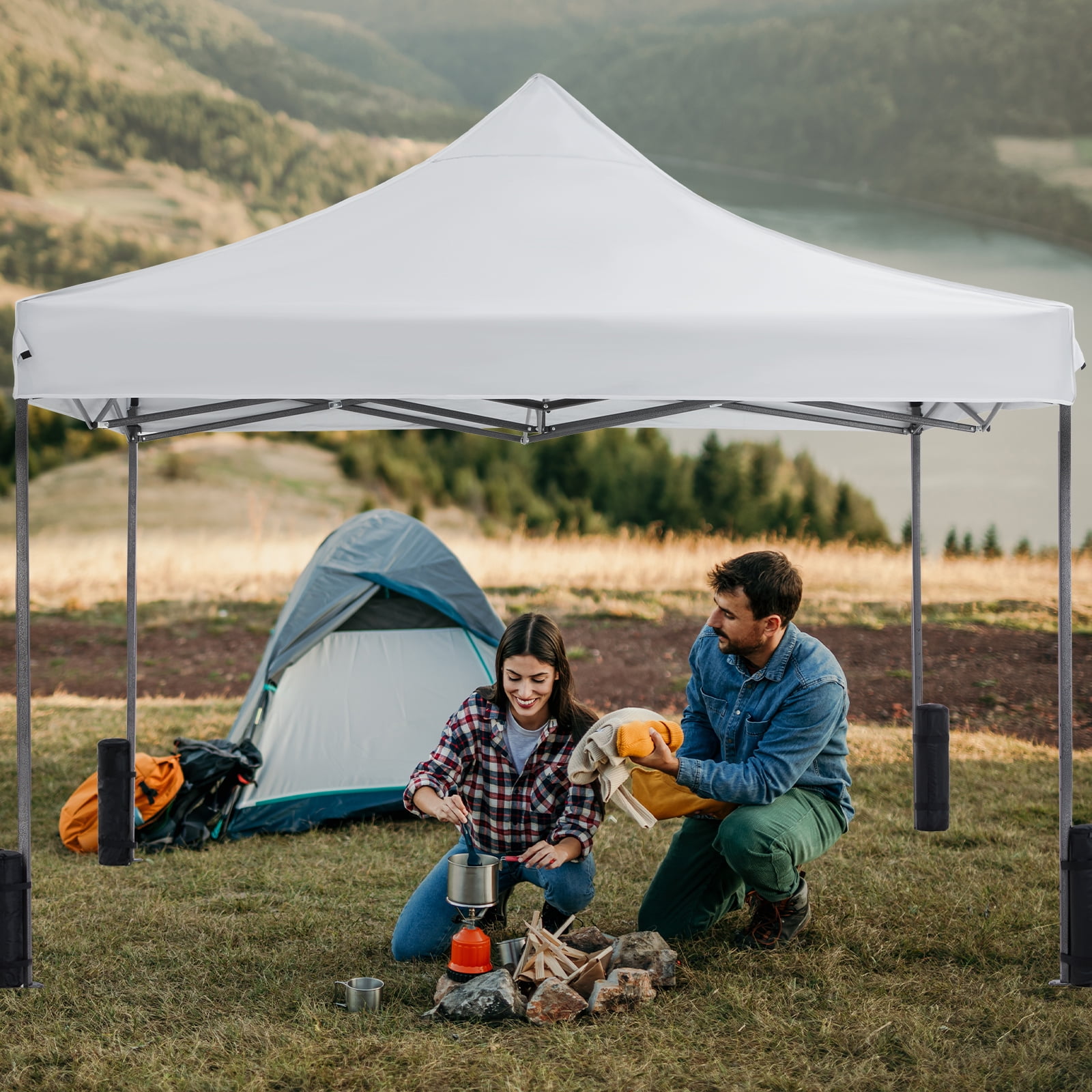 GIANNA 10x10 FT Pop Up Canopy Tent with Slant Legs and Carrying Bag, Easy Setup Outdoor Shelter for Patio, Garden, Beach, Natural White