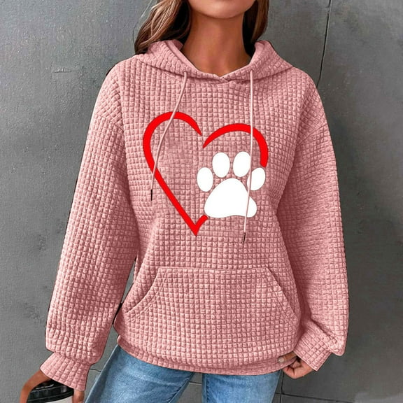 Jsaierl Women's Hoodies Oversized Heart Paw Graphic Hoodies Sweatshirts Athletic Sweaters Y2k Long Sleeve Top Hoodie Fall Fashion 2024