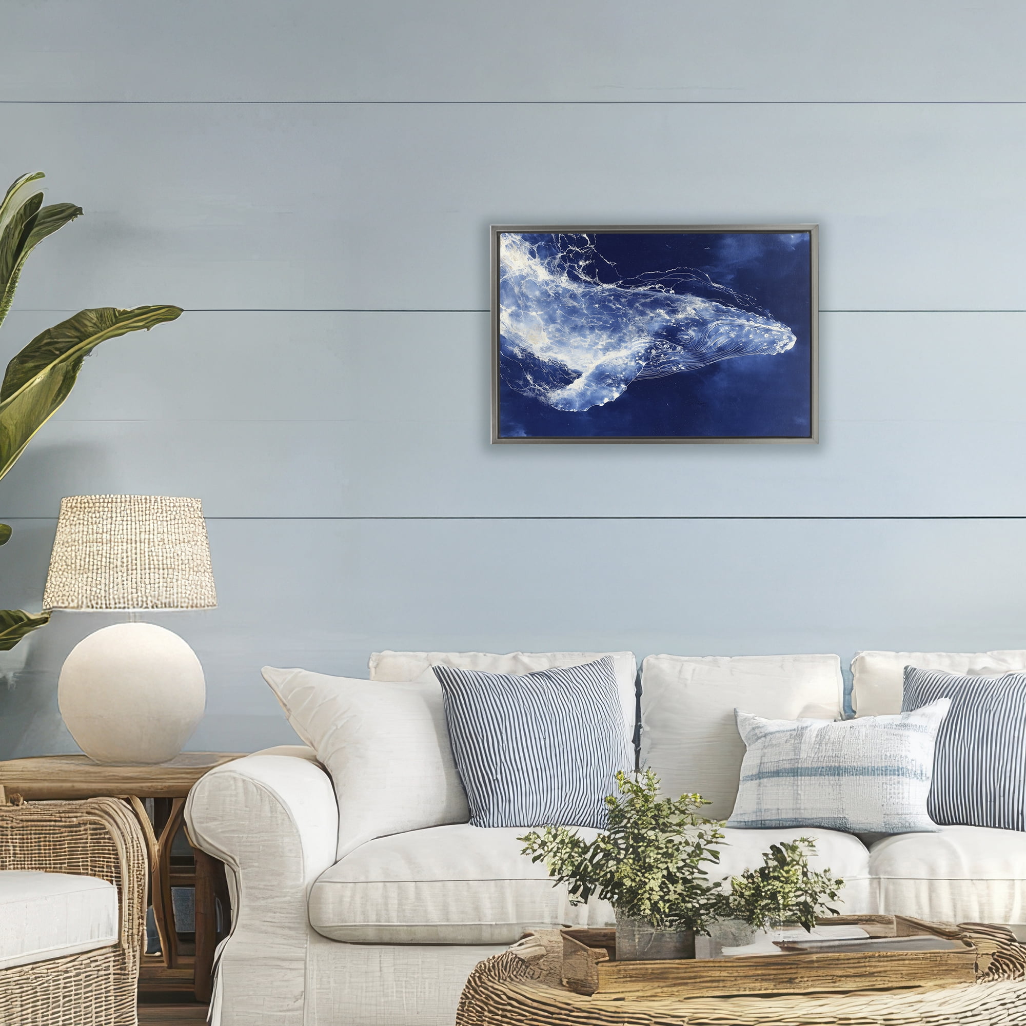 Stupell Industries Whale in Motion Gray Framed Floater Canvas Wall Art, design by Chromatic Storm Studio