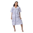 thumbnail image 3 of Women's Short Sleeve Woven Snap-Front Closure Floral Embroidery Housecoat Duster Lounge Nightgown, Lavender XXX-Large, 3 of 5