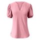 thumbnail image 5 of Camiseta ajustada de mujer a la última: cuello en V, mangas abullonadas, nailon y spandex, informal de verano para ir al trabajo., 5 of 5