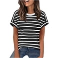 thumbnail image 6 of Oksale Women Striped Summer Tops Casual Crewneck Cotton Shirts Soft Comfortable Lightweight Short Sleeve Basic Tees Black S, 6 of 8