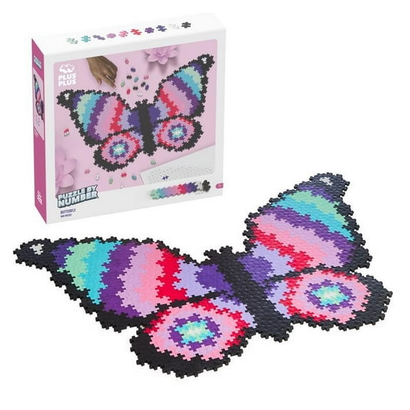 Plus-Plus: Puzzle by Number - Butterfly - 800 Piece - Color To Number Matching, Interlocking Mini Blocks, Construction Building STEM Toy, Kids Ages 7