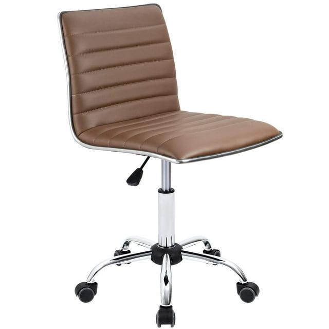 Homall Chaise de Bureau à Domicile Moderne Sans Accoudoirs, Chaise en Cuir PU à Dossier Bas avec Roues, Brun