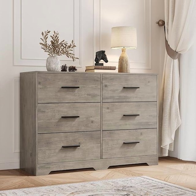 Commode à 6 Tiroirs, Commode Moderne à Structure Durable avec Tiroirs Profonds, Dispositif Anti-Basculement pour la Maison