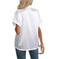 thumbnail image 5 of Fangasis Women Satin Silk Shirt Short Sleeve Shirts Lapel Neck Tops Ladies Loose Blouse Elegant Work White M, 5 of 6