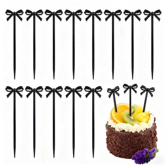 Decorative Food Picks - 40 Black Bow Skewers for Appetizers, Fruit, Cheese, Cocktail Garnishes