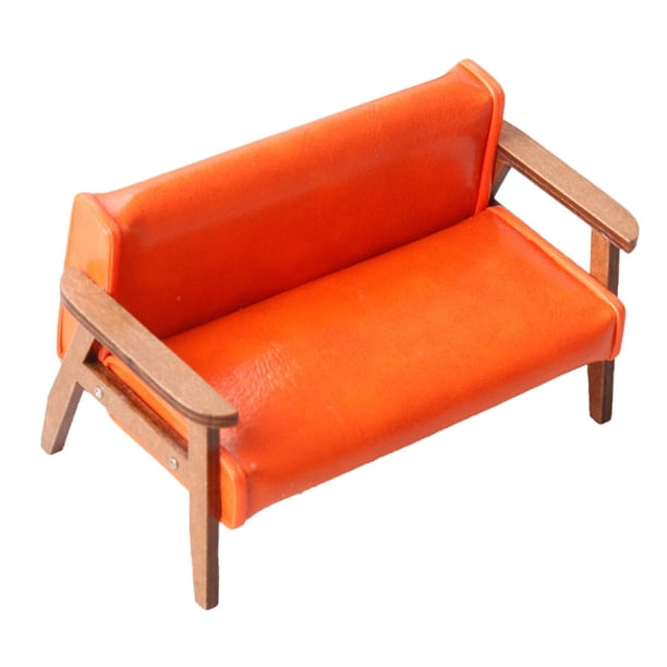 Sofá miniatura a escala 1:12 de cuero sintético para casa de muñecas, ideal para proyectos de bricolaje y fiestas. naranja grande