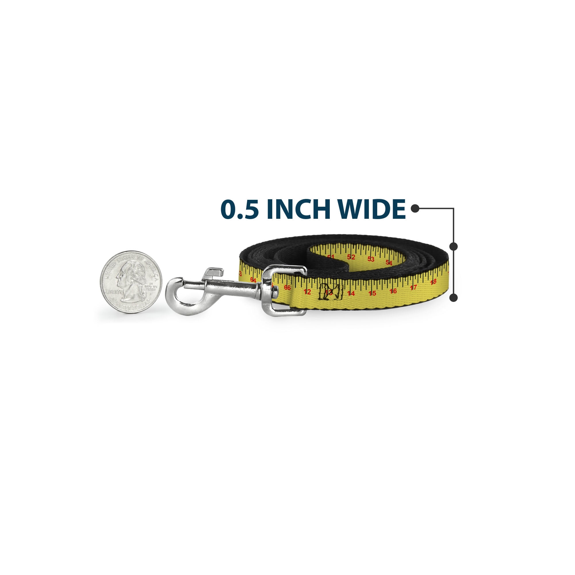 Buckle-Down Pet Leash, Dog Leash, Measuring Tape Yellow Black Red, 6 Feet Long 1.0 Inch Wide