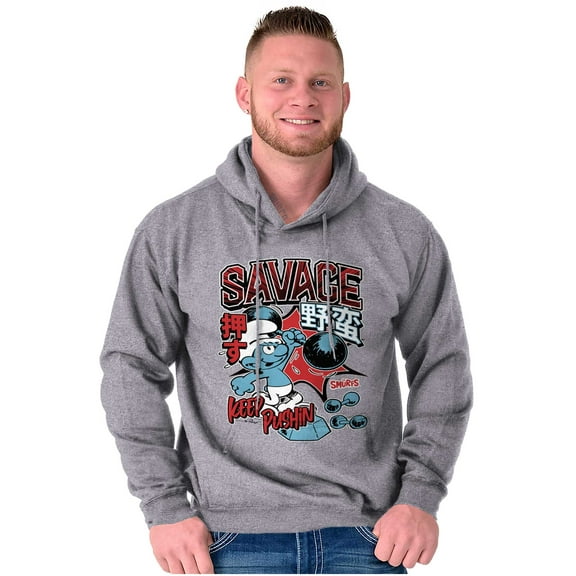 The Smurfs Kanji Keep Pushin Savage Men Big & Tall Graphic Hoodie Brisco Brands 2X