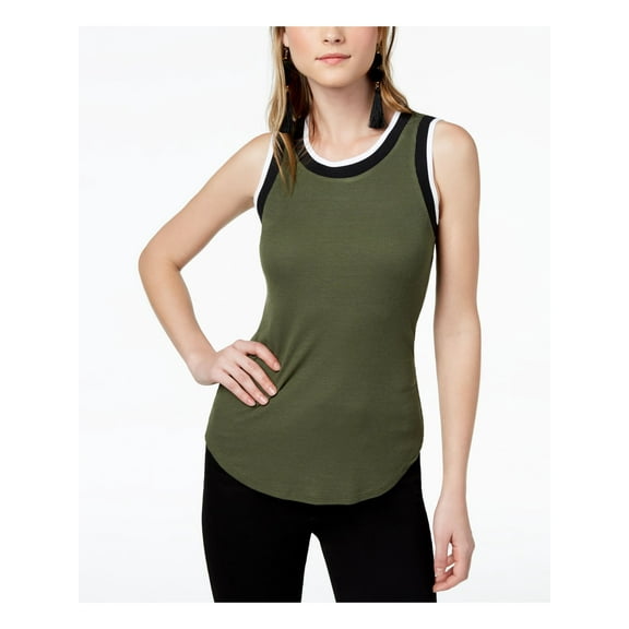 BAR III $39 Womens New 1324 Green Ribbed Varsity Sleeveless Tank Top L B B