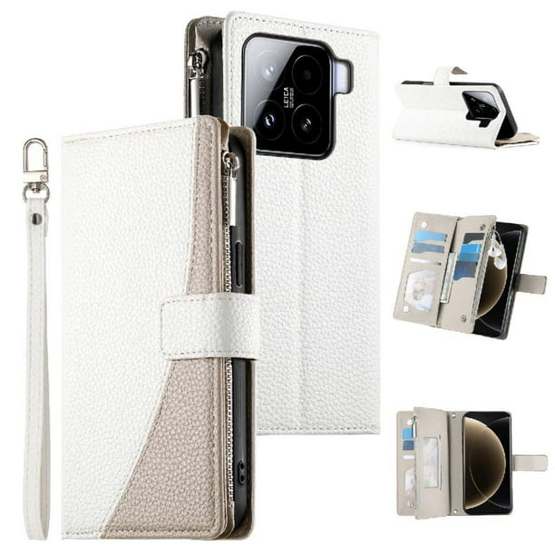 Funda cartera GANGXUN para Xiaomi 15 , cuero PU con tarjetero, cremallera, correa de mano, soporte y protección 513°