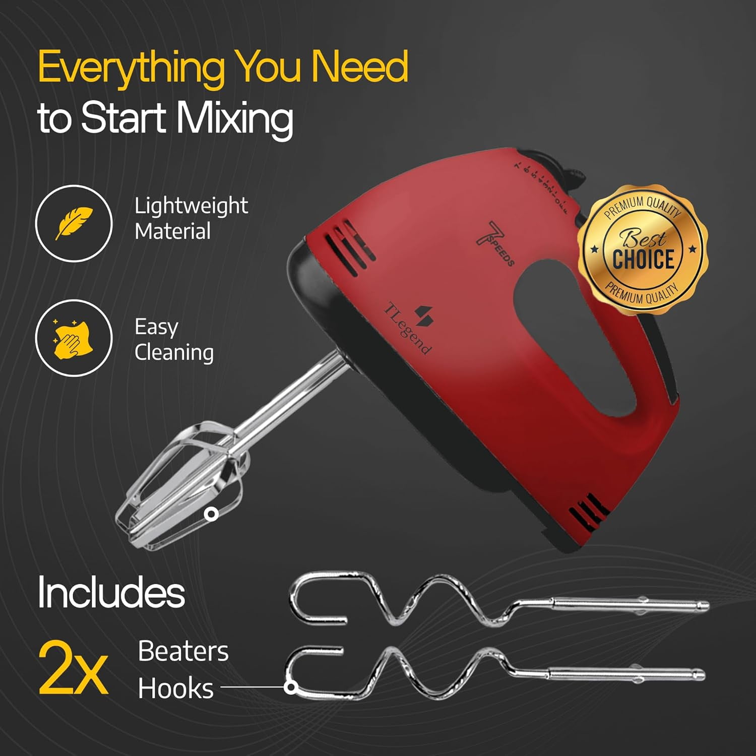 Hand Mixer Electric Handheld – 7 Speed Ultra Power (Red)