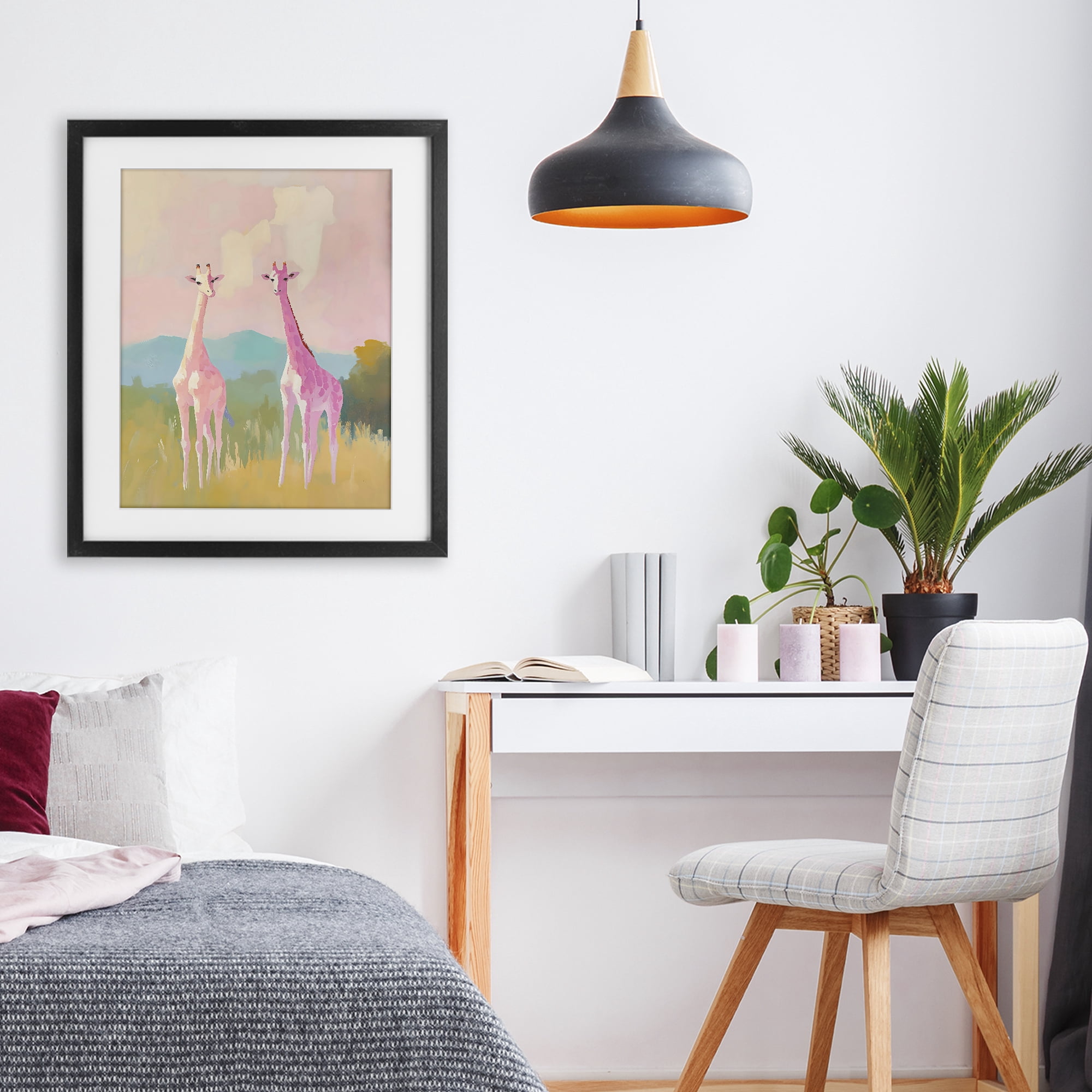 Stupell Industries Pink Giraffes on Savanna Black Framed Print Under Glass, design by The Prints Vibe