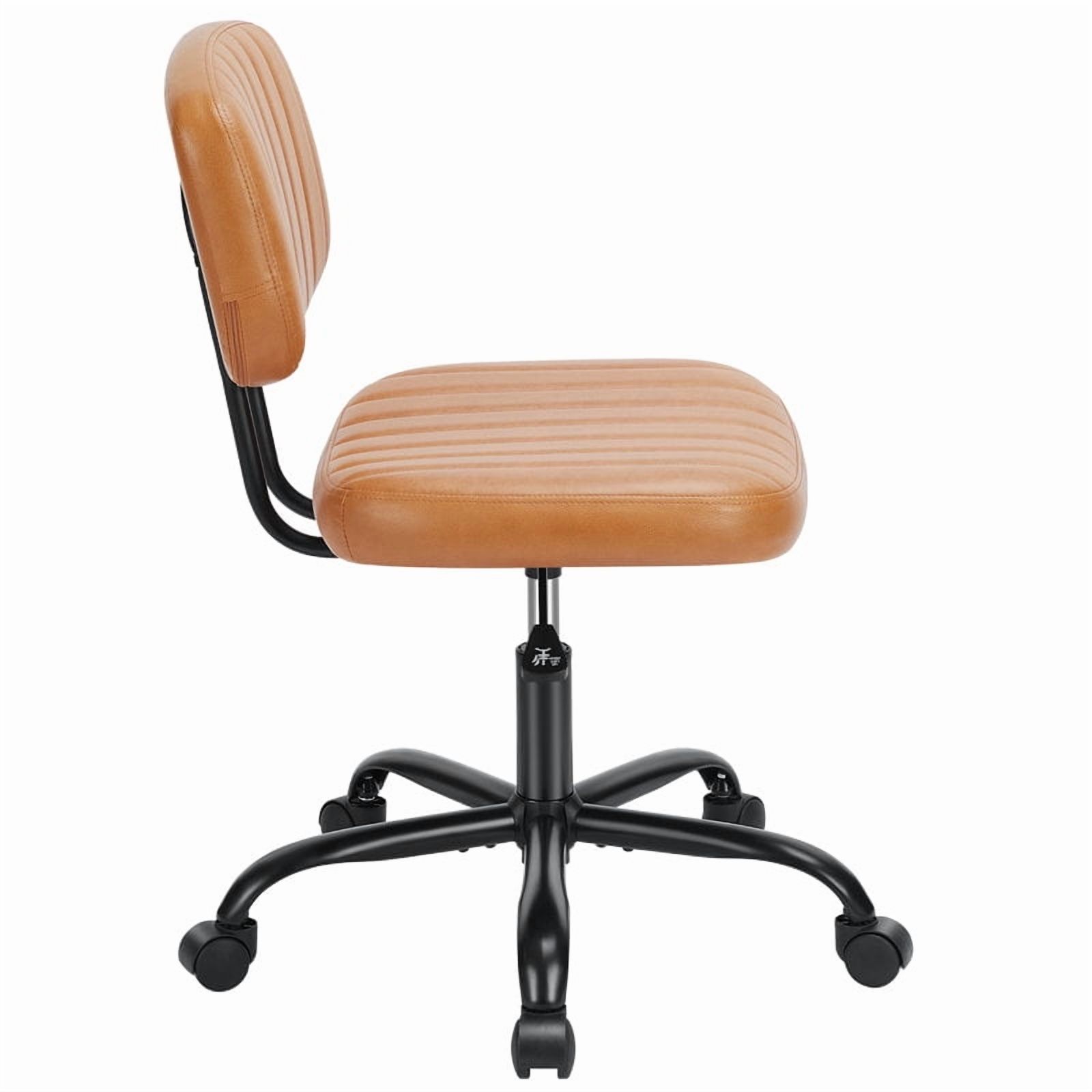 Desk Chair, Armless Activity Chair with Wheels, Comfy Low Back Swivel Task Chair, Brown