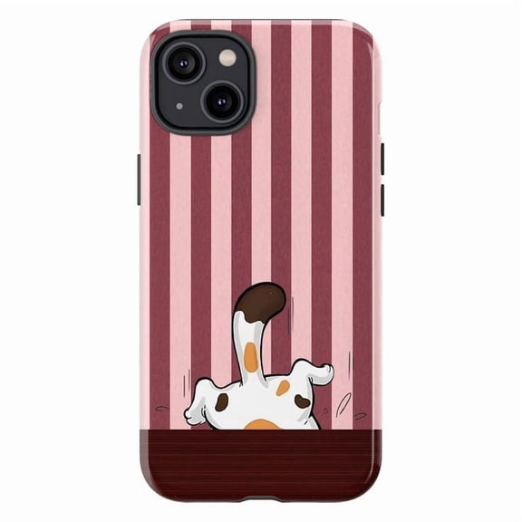 Funny Orange Tabby Cat Butt Case iPhone 17 16 15 14 13 12 11 Pro Plus Mini, Vintage Floral & Red Stripe Hiding Kitten Cover