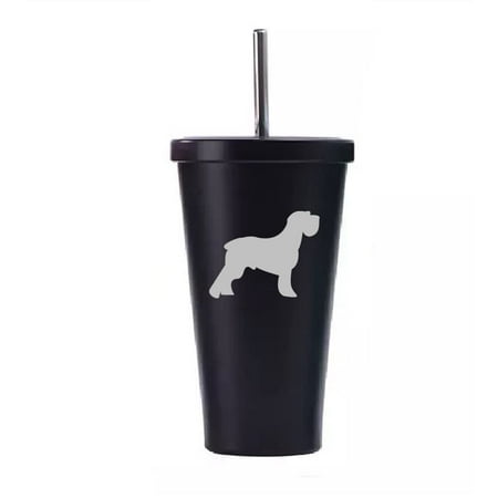 

16 oz Stainless Steel Double Wall Insulated Tumbler Pool Beach Cup Travel Mug With Straw Schnauzer (Black)