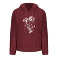 thumbnail image 4 of Miluxas Womens Fall Winter Oversized Hoodies Fleece Sweatshirts Dandelion Graphic Drawstring Long Sleeve Plush Pullover Top Wine XXXL(XXXL), 4 of 4