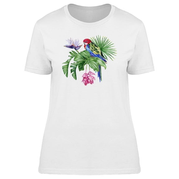 Colorful Parrot And Leaves T-Shirt Women -Image by Shutterstock, Female Small