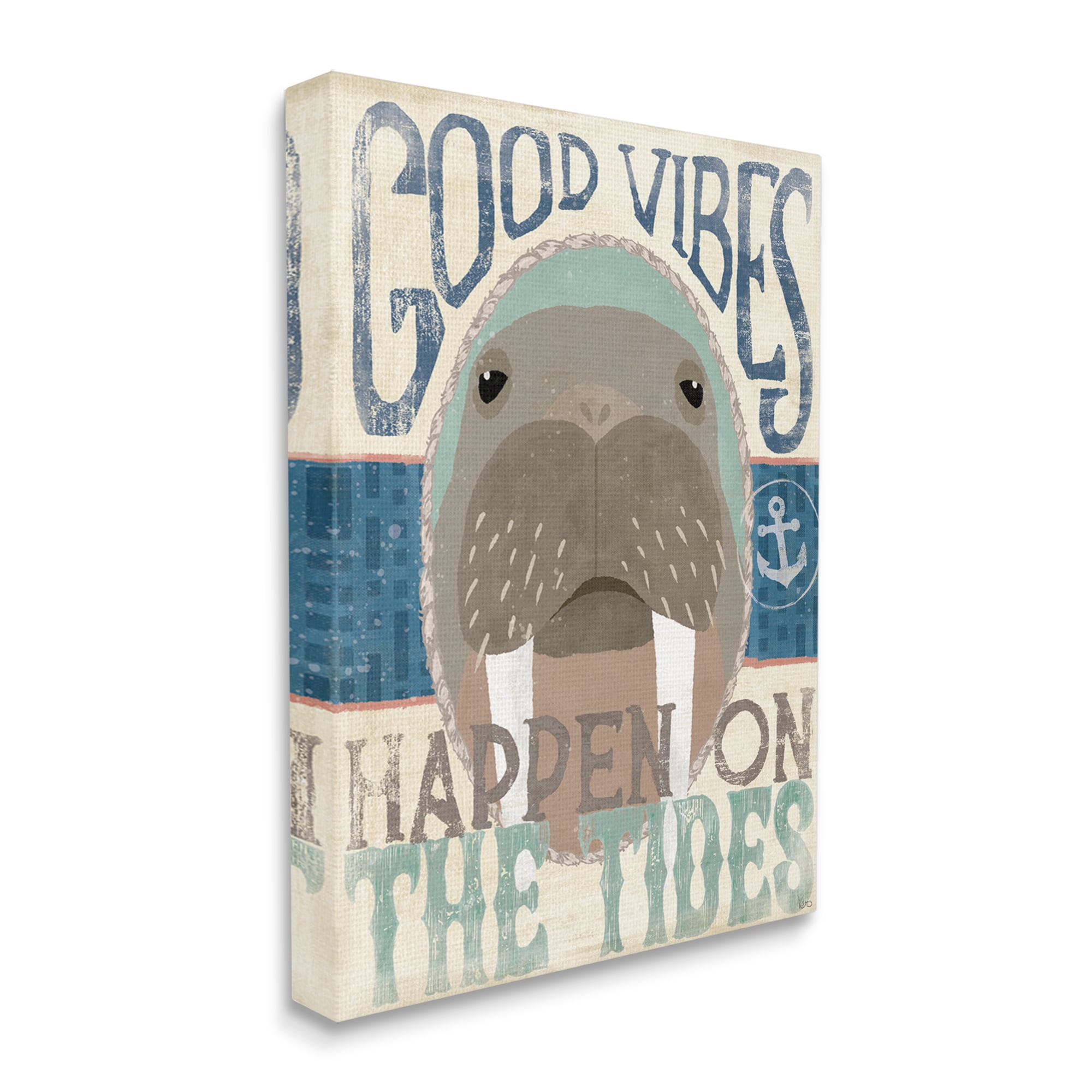 Stupell Industries Good Vibes Happen On Tides Nautical Phrase Walrus, 16 x 20, Design by Veronique Charron