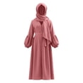 thumbnail image 3 of WOYY Little Girls Solid Color Lantern Sleeve Abaya Robe Dress with Hijab, Sizes 5-6, 3 of 3