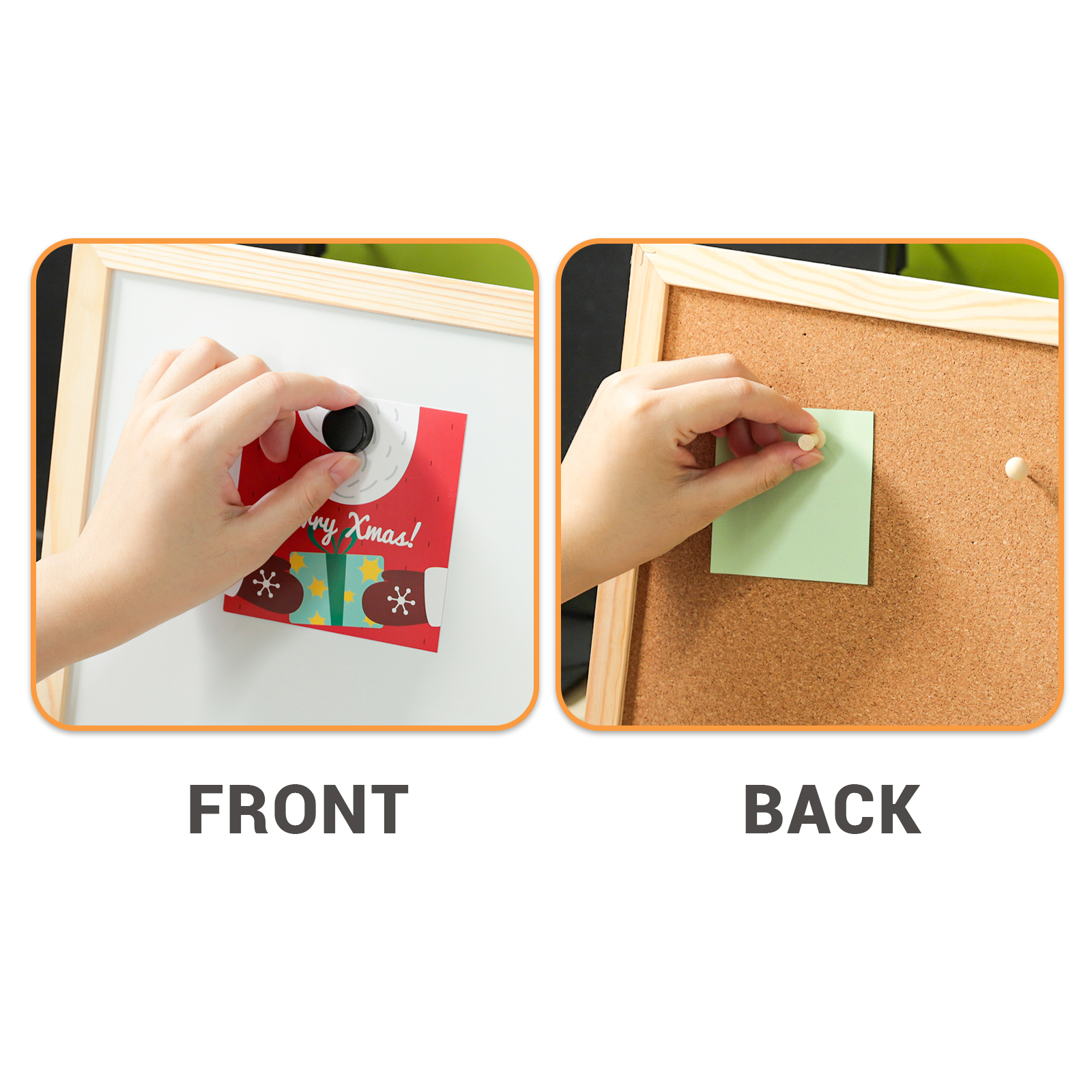 SHOOFFICE Cork Board White Board Combo, 16" x 12" Magnetic Corkboard for Desktop and Wall, Wooden Frame