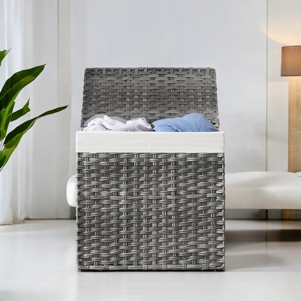 130L Double Laundry Hamper with Lid Clothes Hamper with 2 Removable Liner Bags and 6 Mesh Bags Laundry Storage for Laundry Room Gray