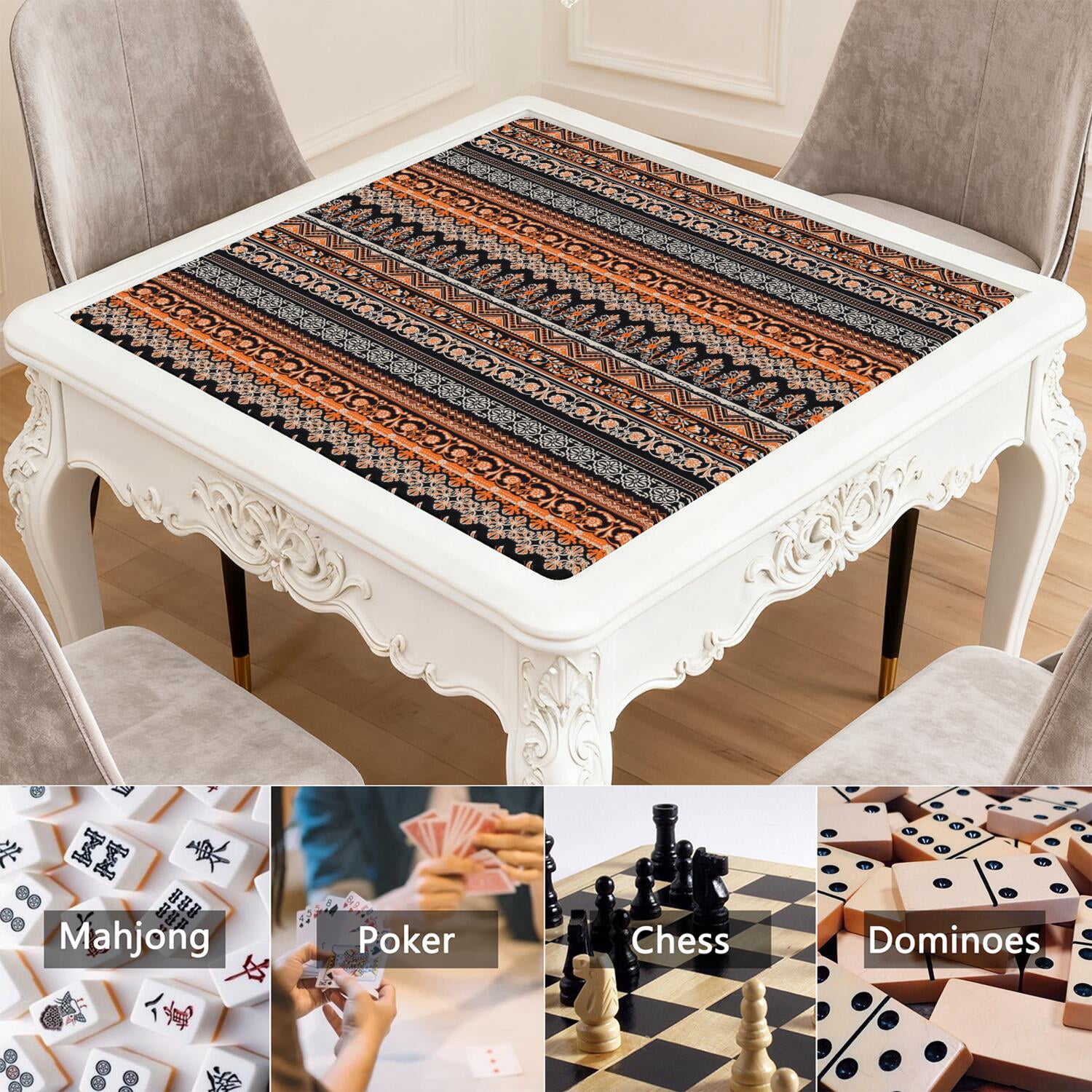 Boho Style Large Rubber Mahjong Playing Mat 31.5x31.5 Inch Game Table Cover Features Non-Skid Bottom for Stability and Noise Dampening for Tiles and Cards