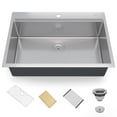 thumbnail image 4 of 30 Inch Topmount Workstation Kitchen Sink, Drop-In Single Bowl, 16 Gauge Stainless Steel with Ledge, Accessories Included, 30 x 22 x 10 In, 4 of 20
