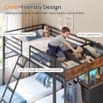 thumbnail image 5 of Metal Triple Bunk Bed Full over Twin over Twin Bunk Beds with Headboard & LED Lights, 3 Bed Triple Bunk Bed Frame with Charging Station, 8 Storage Drawers, Shelves, Guardrail and Ladder, Black, 5 of 9