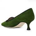 thumbnail image 4 of YDN Women Classic Pointed Closed Toe Pumps Low Kitten Heel Slip on Loafers Suede Office Ladies Dressy Shoes Size 7 Olive, 4 of 4