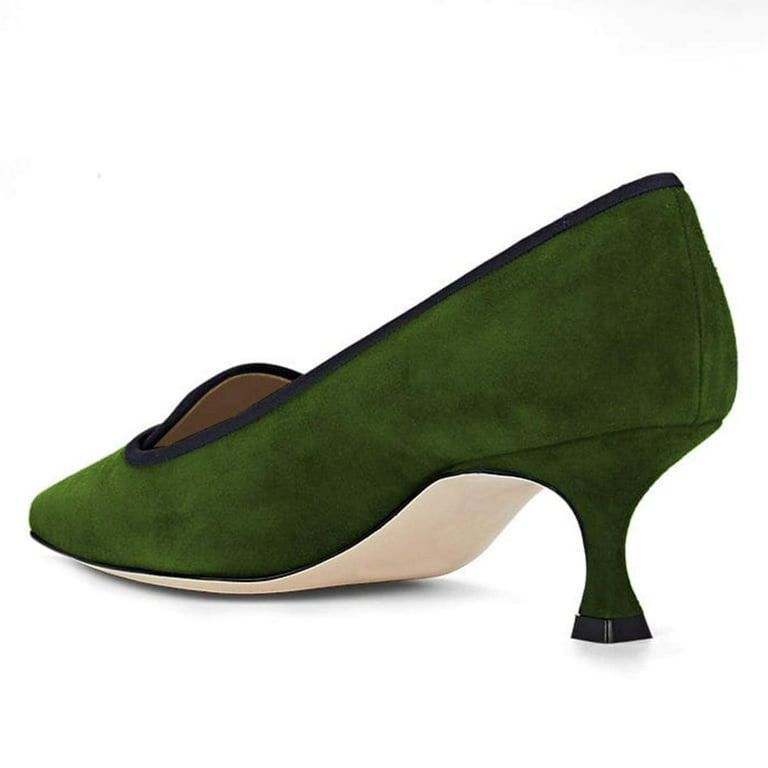 YDN Women's Low Kitten Heel Pumps - Pointed Toe Dress Shoes, Soft Suede Look, Office & Party