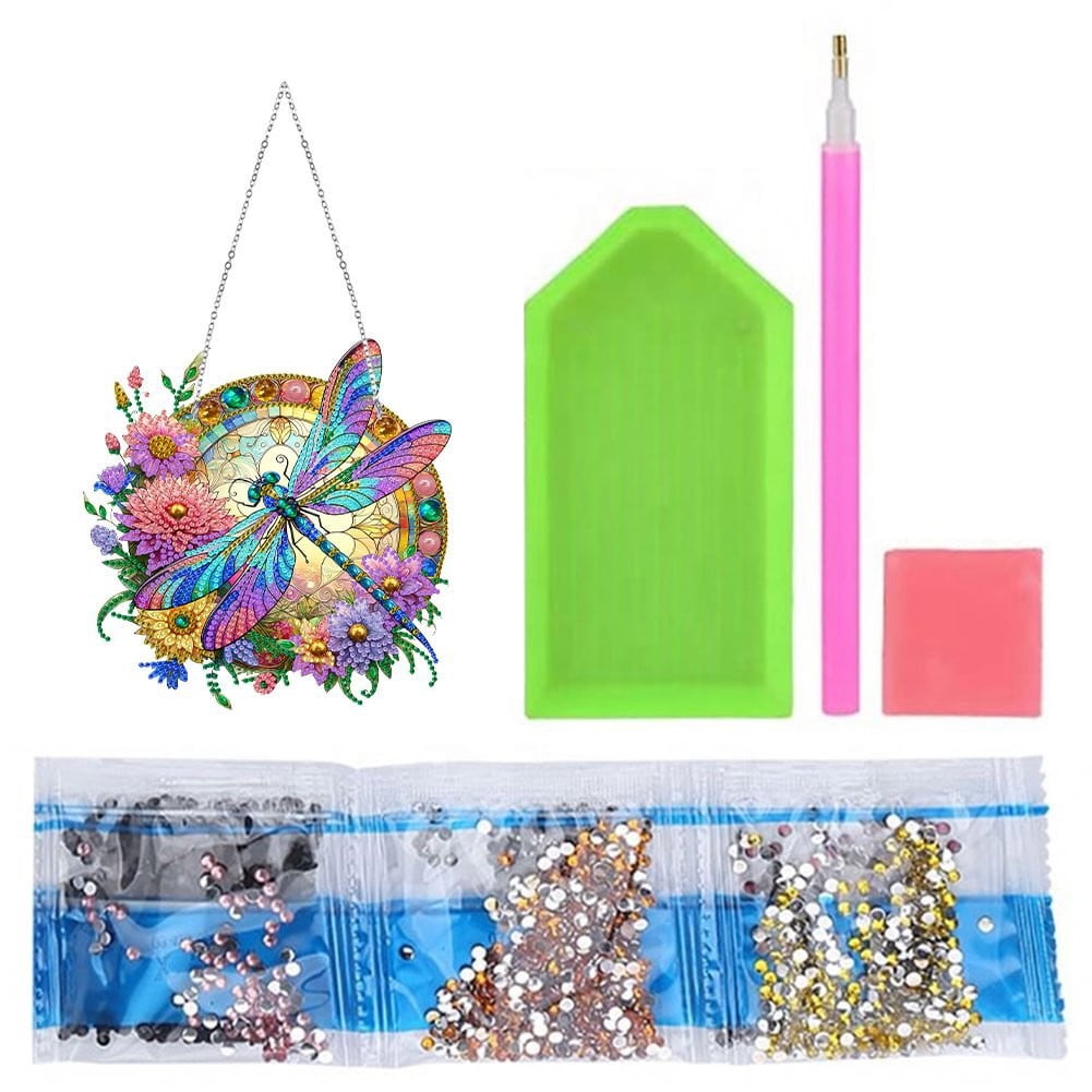 Diamond Art Painting Pendant Kits Painting Art Hanging Kit Dragonfly DIY Diamond Crystal Window Pendant Kit for Adults Gift Wall Home Decoration