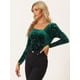 thumbnail image 4 of Camiseta de terciopelo con Estrellas para mujer de manga larga sexy para fiesta Verde oscuro L Allegra K, 4 of 6