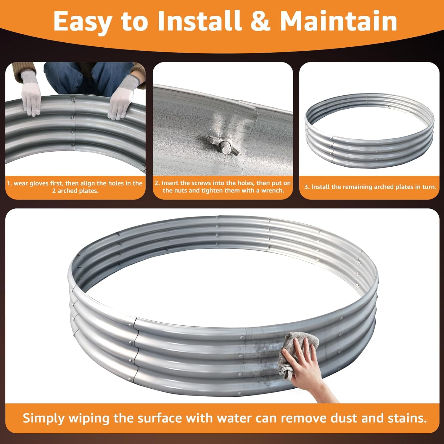 XYJBHB 5FT Diameter Camp Fire Ring Pit, Heavy Duty Galvanized Steel Fire Pit, Outdoor Steel Fire Pit Silver for Backyard, Camping, Bonfire