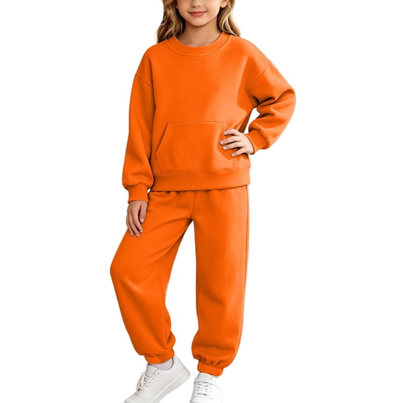 WMTBSRSW Girls Athletic Set Fleece Sweatsuit Long Sleeve Crewneck Sweatshirts and Jogger Sweatpants Matching Sweat Set Activewear