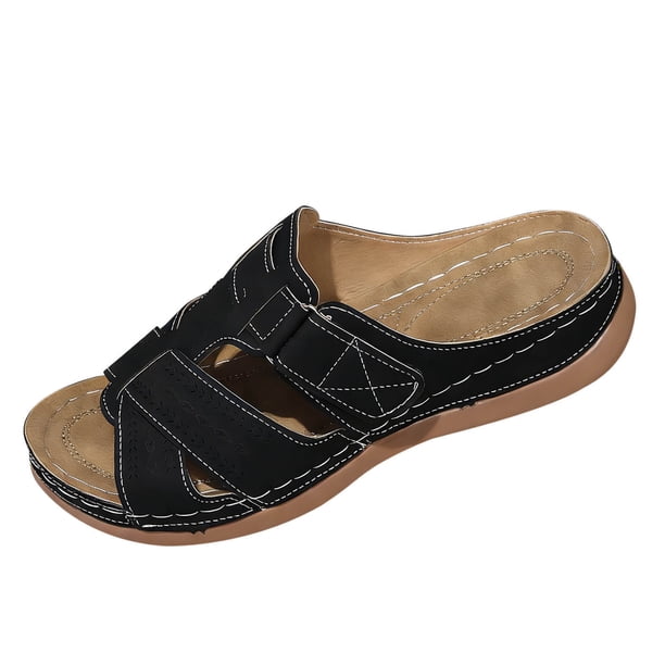 Sandalias de Cuña de las Mujeres Casuales Gancho Y Correas Ajustables de Bucle, Zapatillas de Verano de las Mujeres Open Toe Beach