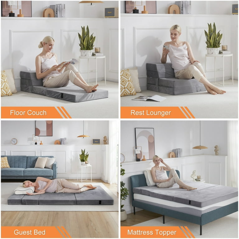 Sofa Bed Foam Mattress Topper 4-inch With Memory Foam Gel Hide A