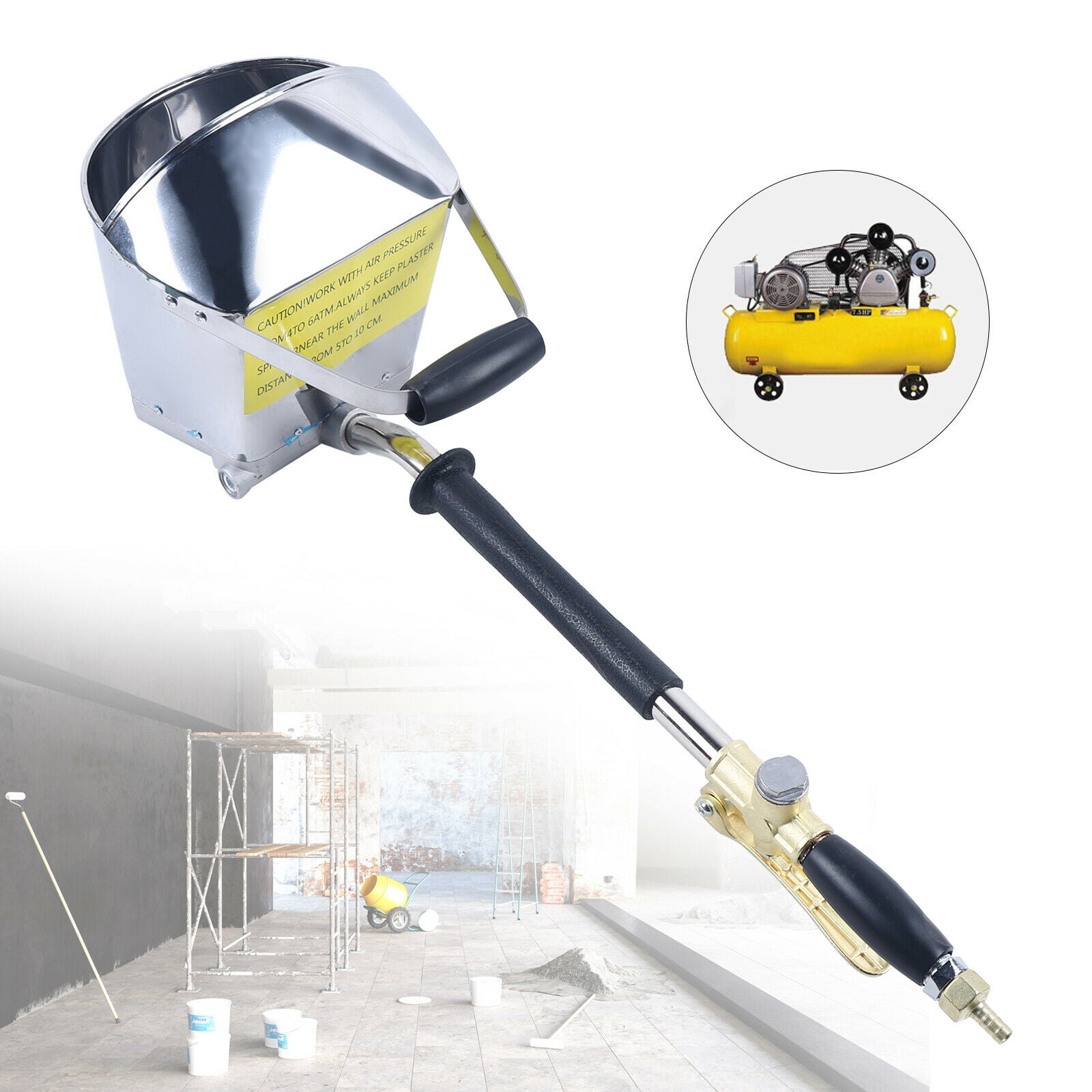 Air Stucco Plastering Sprayer Tools Cement Mortar Concrete Hopper Paint Wall Gun 
