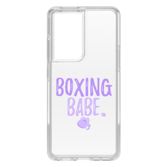 DistinctInk Clear Shockproof Hybrid Case for Galaxy S21 ULTRA 5G (6.8" Screen) - TPU Bumper Acrylic Back Tempered Glass Screen Protector - Boxing Babe