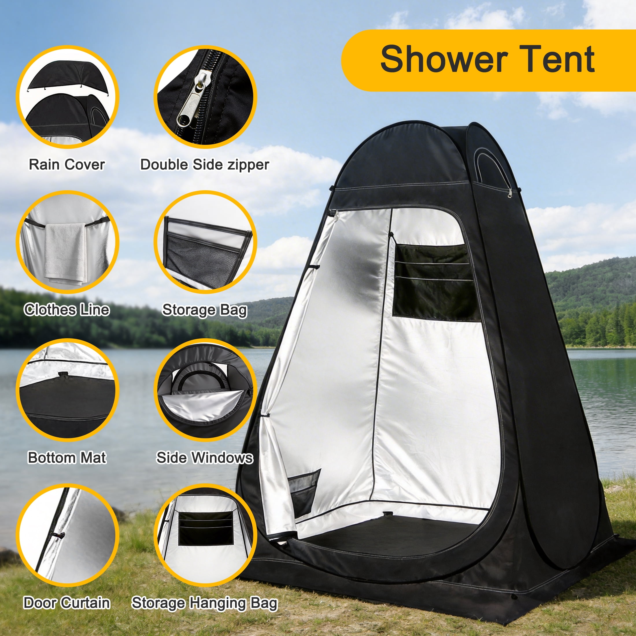 Camping Shower Tent, Outdoor Pop Up Changing Tent, Portable Bathroom Toilet Tent Privacy Tent with Portable Bag for Camping, Beach, Hiking, Travelling