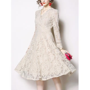 Junior V-Neck Long Sleeve Lace Dress 