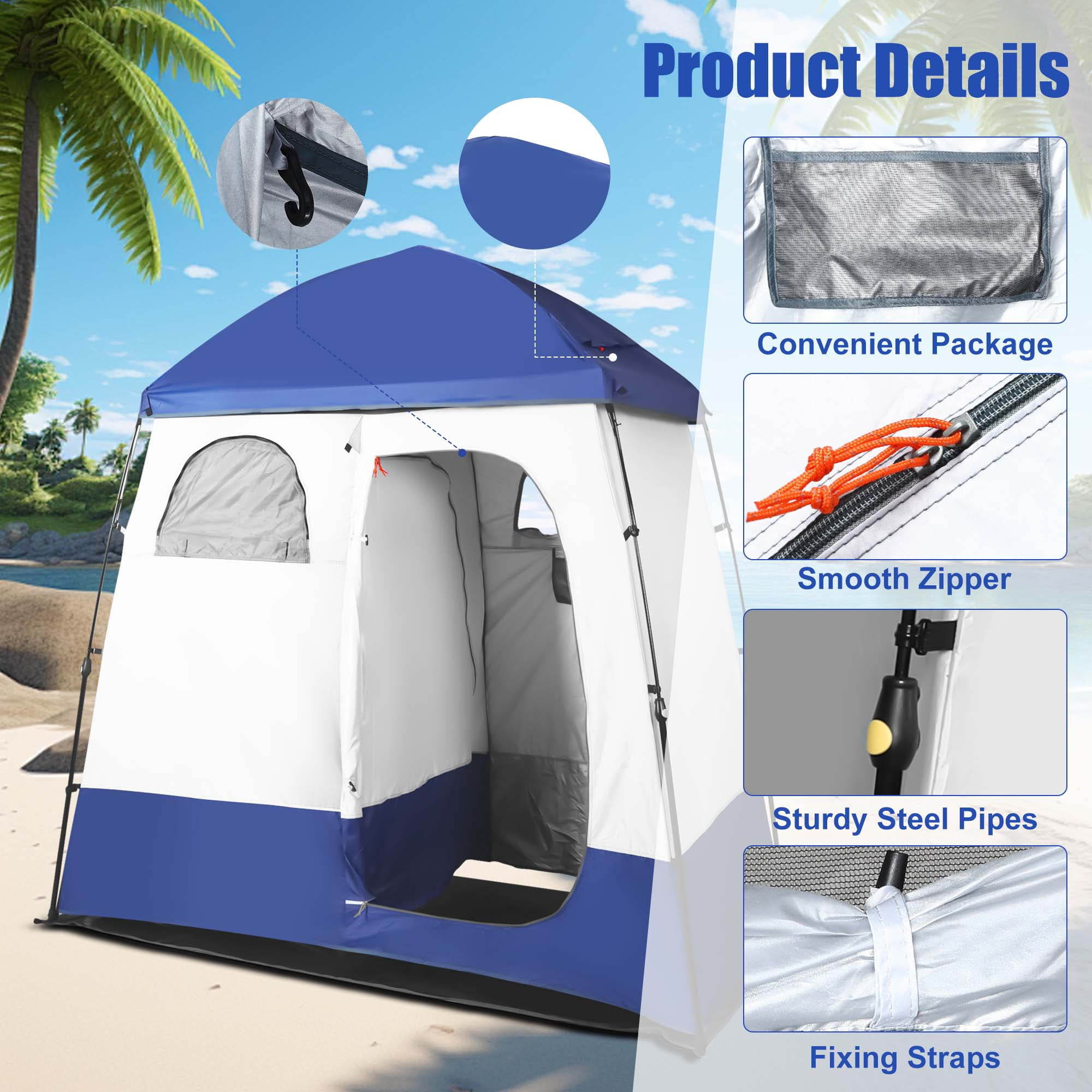 GVDV Camping Shower Tent, 2 - Person Privacy Tent with Carrying Bag