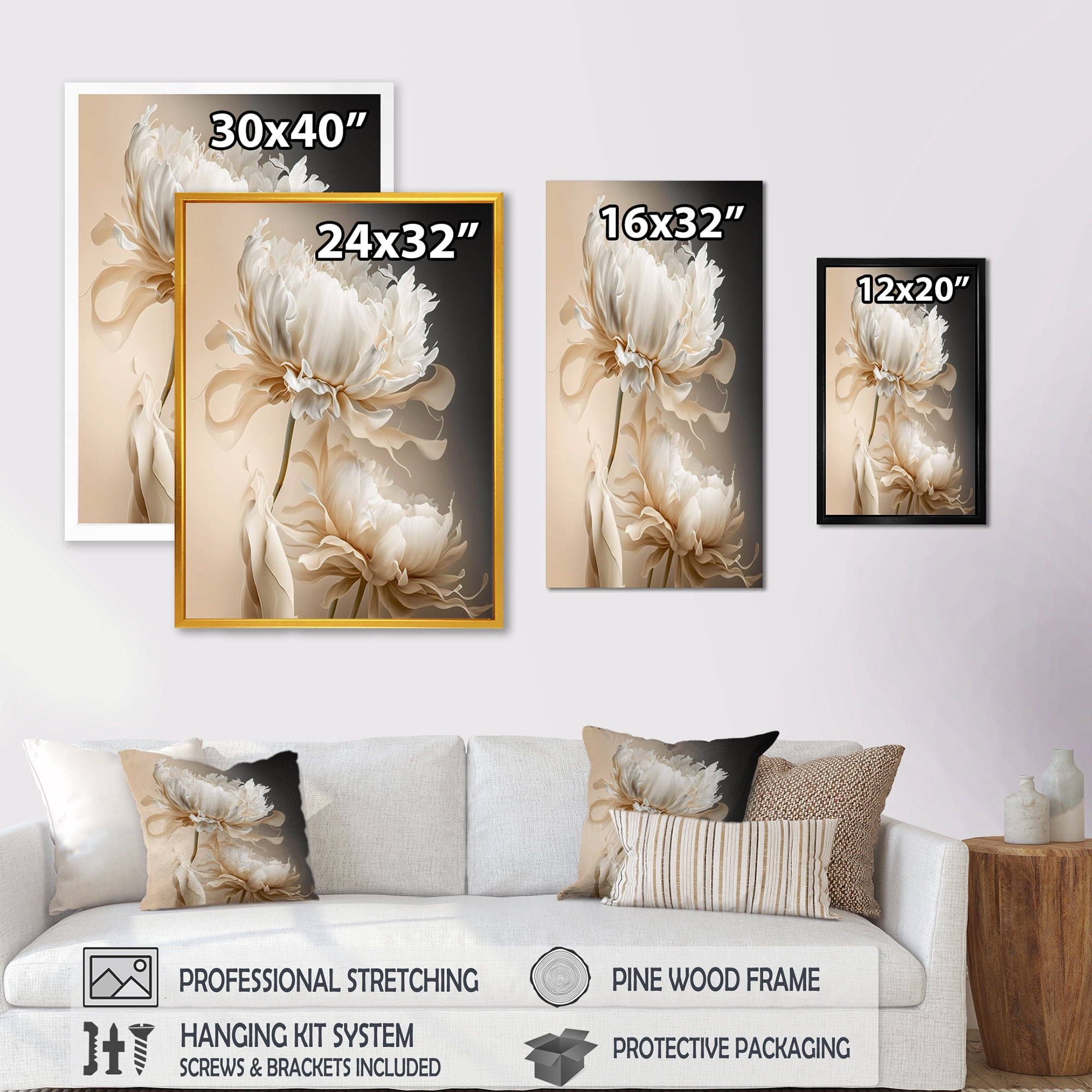 Designart Peony Flower I Canvas Wall Art
