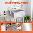 thumbnail image 6 of Utility Sink ,Kitchen Sink with Hot & Cold Water Pipes Include Faucet & legs, Heavy Duty Free-Standing Commercial Sink for Catering Truck Station, 6 of 8
