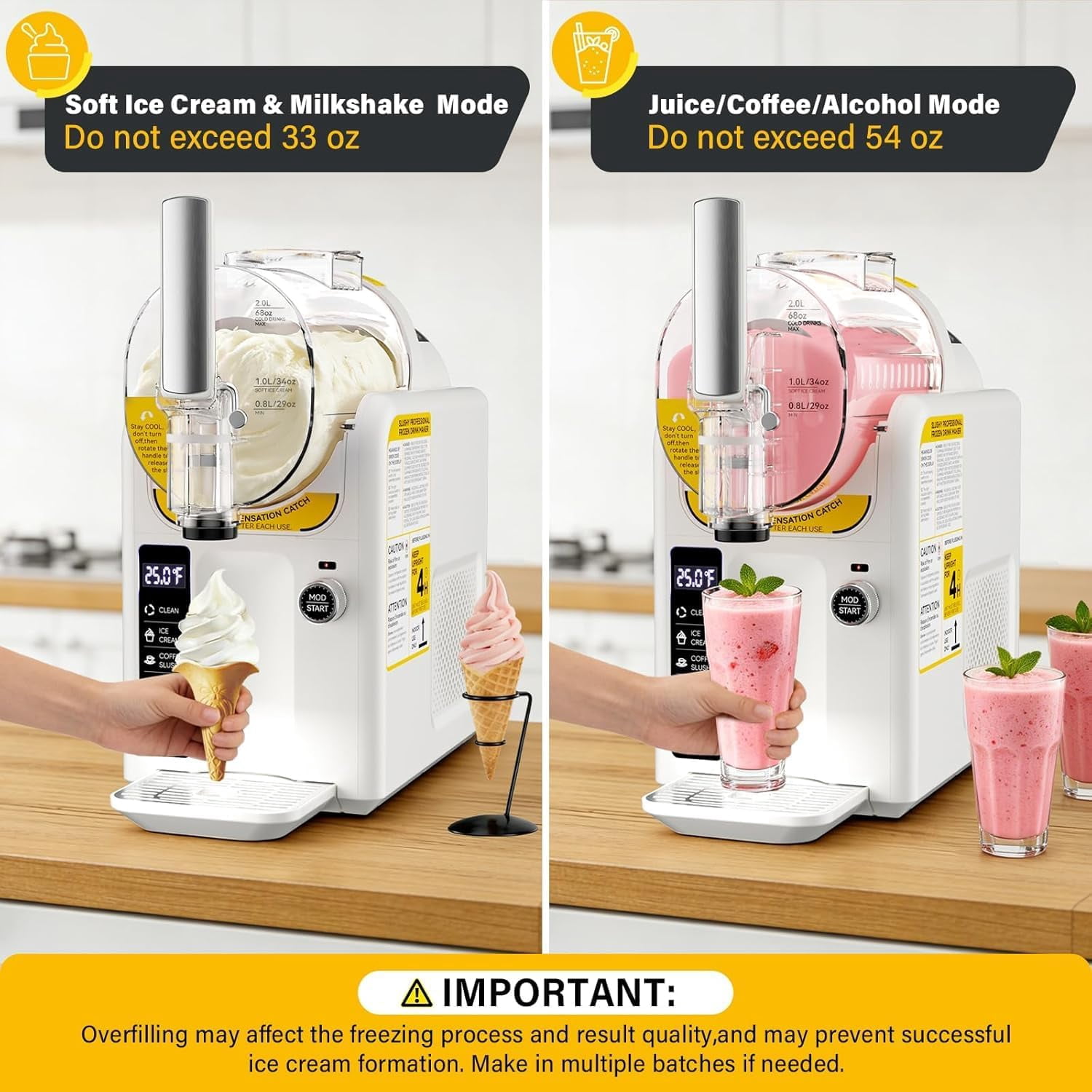 EAYSG Ice Cream & Slushie Machine | Frozen Drink Maker with 5 Presets | Auto-Clean, No Ice Needed | Quiet Operation with LED Display | for Milkshakes, Margaritas, Smoothies & More,White