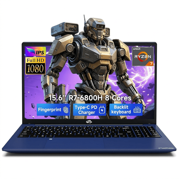 15.6" IPS FHD Gaming Laptop 32GB DDR5 RAM 2TB SSD AMD Ryzen 7 6800H (Beat i7-12700H, 8 Cores Up to 4.7GHz) AMD Radeon 680M GPU with 100W Type-C 180° Viewing Blue
