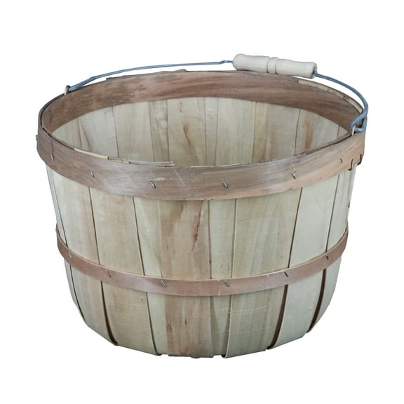 SSWBasics One Peck Basket With Handle - Set of 3 - Natural Unfinished Pine Wood Apple