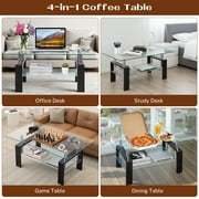 SEGMART Glass Coffee Table, Rectangle Coffee Table, Tea Table, Modern Side Coffee Table with Iron Leg, Glass Tabletop with Lower Shelf, Modern Dining Center Table for Home Living Room Office